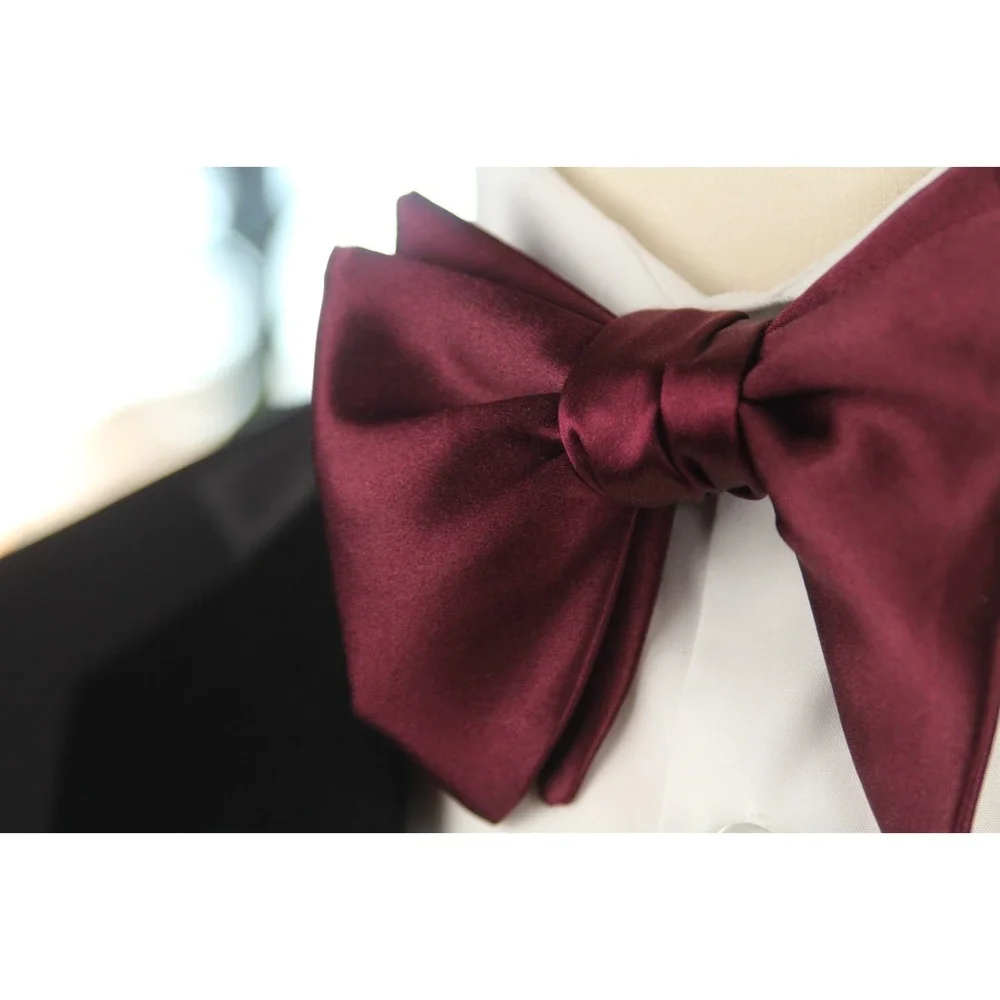 Men's Self-Tie Bow Tie 100%‎ Silk Big Butterfly Wine color Classic Formal